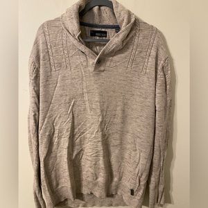 Mens Beige Tan Buckle Black Pullover 2-Button V-Neck Sweater 100% Cotton Size XL